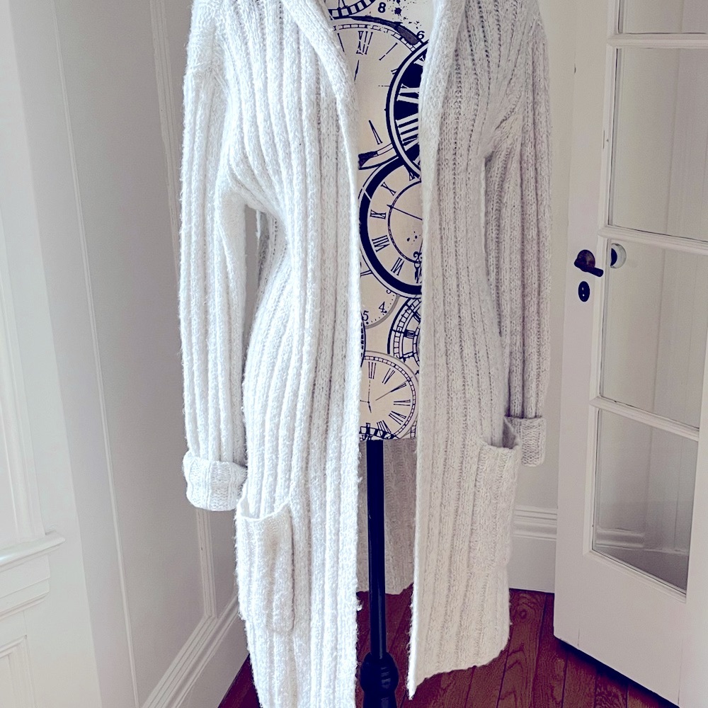 Express woman’s long wool cardigan hood and pockets size small great condition